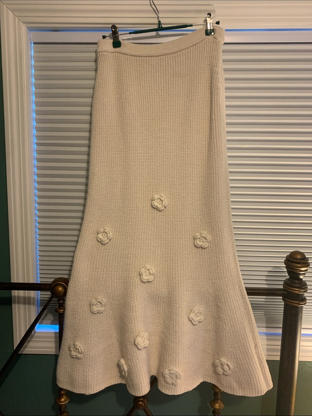 Cider Cream Knit Maxi Skirt with Floral Appliqué